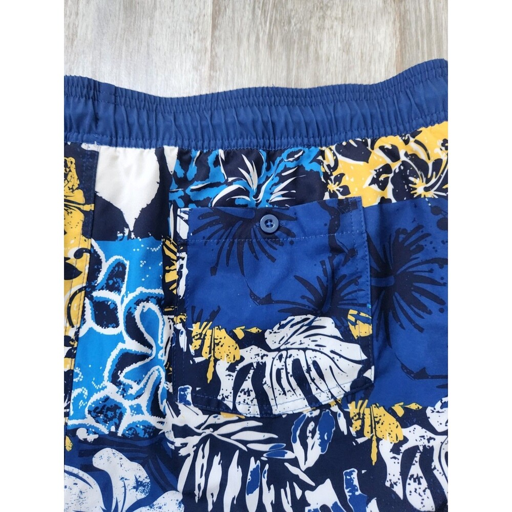 Corona Hawaiian Swim Trunks Blue Yellow Floral Patchwork Mens 2XL Board Shorts - Picture 8 of 8